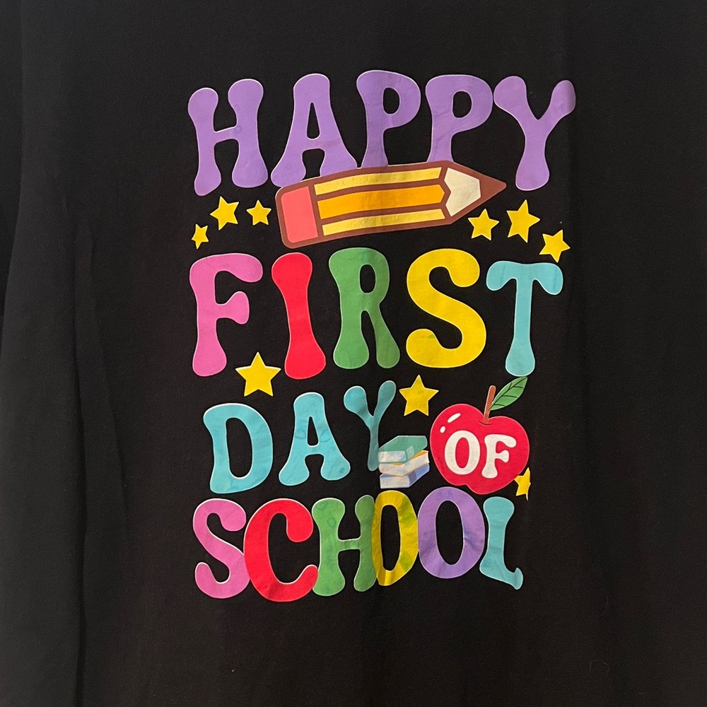 Gildan Black Tee with Colorful School Graphic